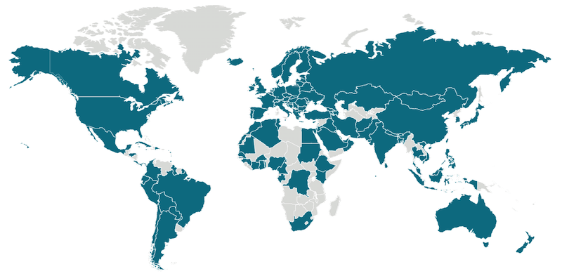 Map of countries affected by COVID-19